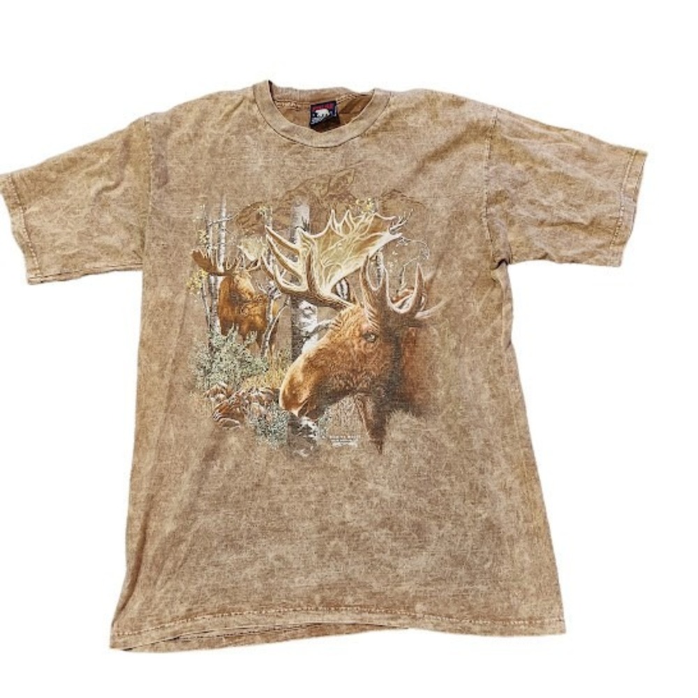 Vintage Delta Pro Weight Moose Wildlife Graphic Tee Brown Acid Wash Mens‎ XL